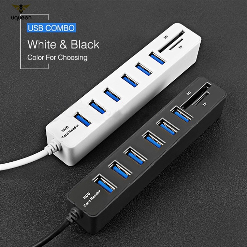 UQ Multi USB Hub USB 2.0 Splitter High Speed 6 Ports Hab TF SD Card Reader All in One for PC