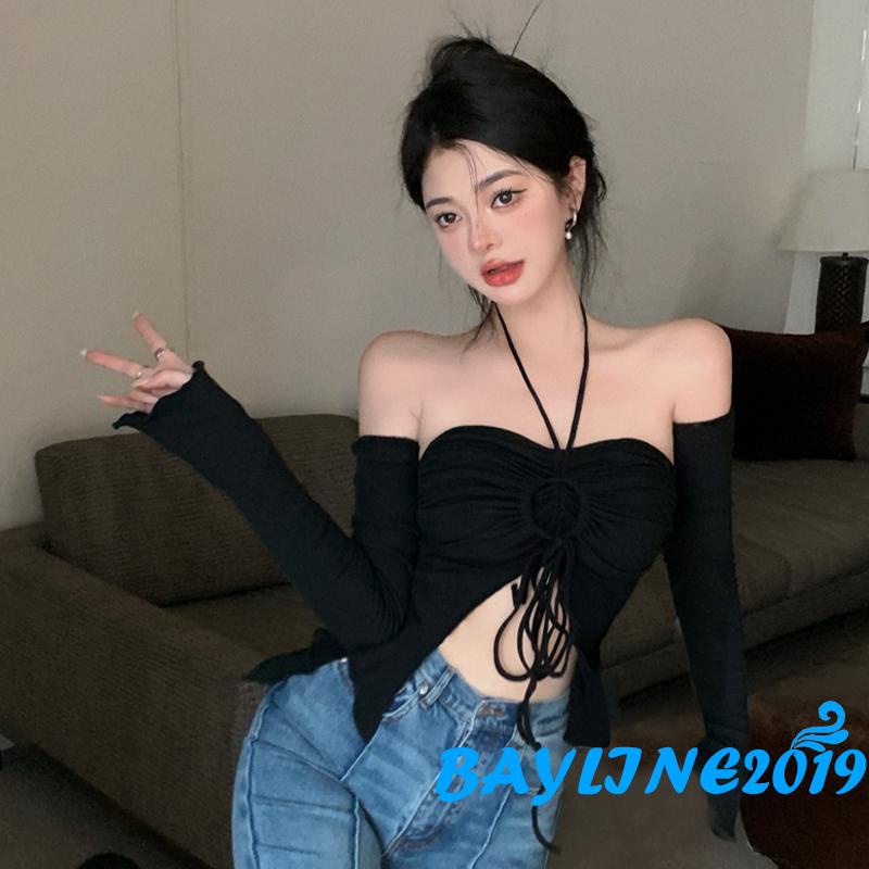 Áo Croptop Hai Dây Màu Sắc Trơn Thiết Kế Dây Rút Thời Trang Mùa Hè Cho Nữ