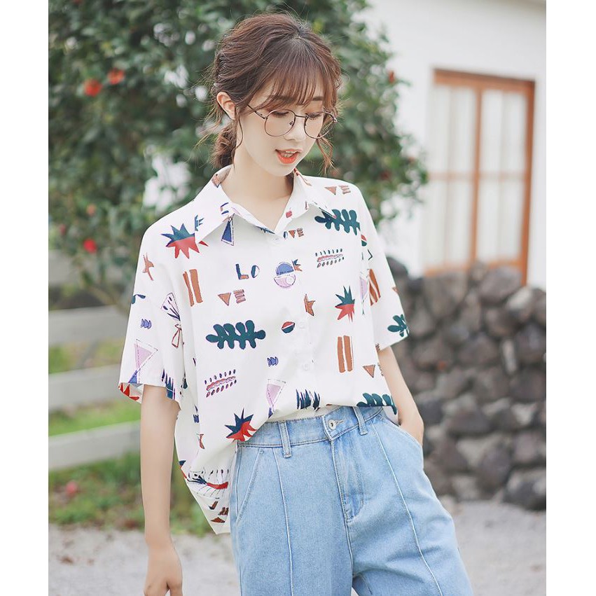 Áo Sơ Mi Nữ Form Rộng In Họa Tiết Dễ Thương 4YOUNG FASHION SMHT1