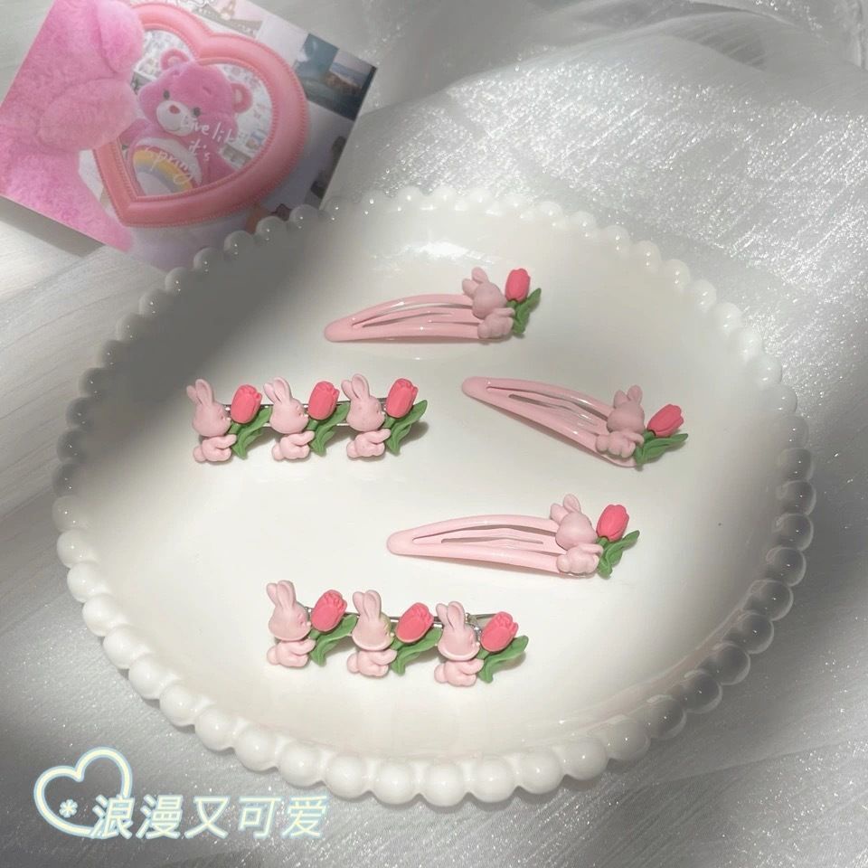 Kẹp Tóc Hình Hoa Tulip Và Thỏ Dễ Thương Cho Nữ