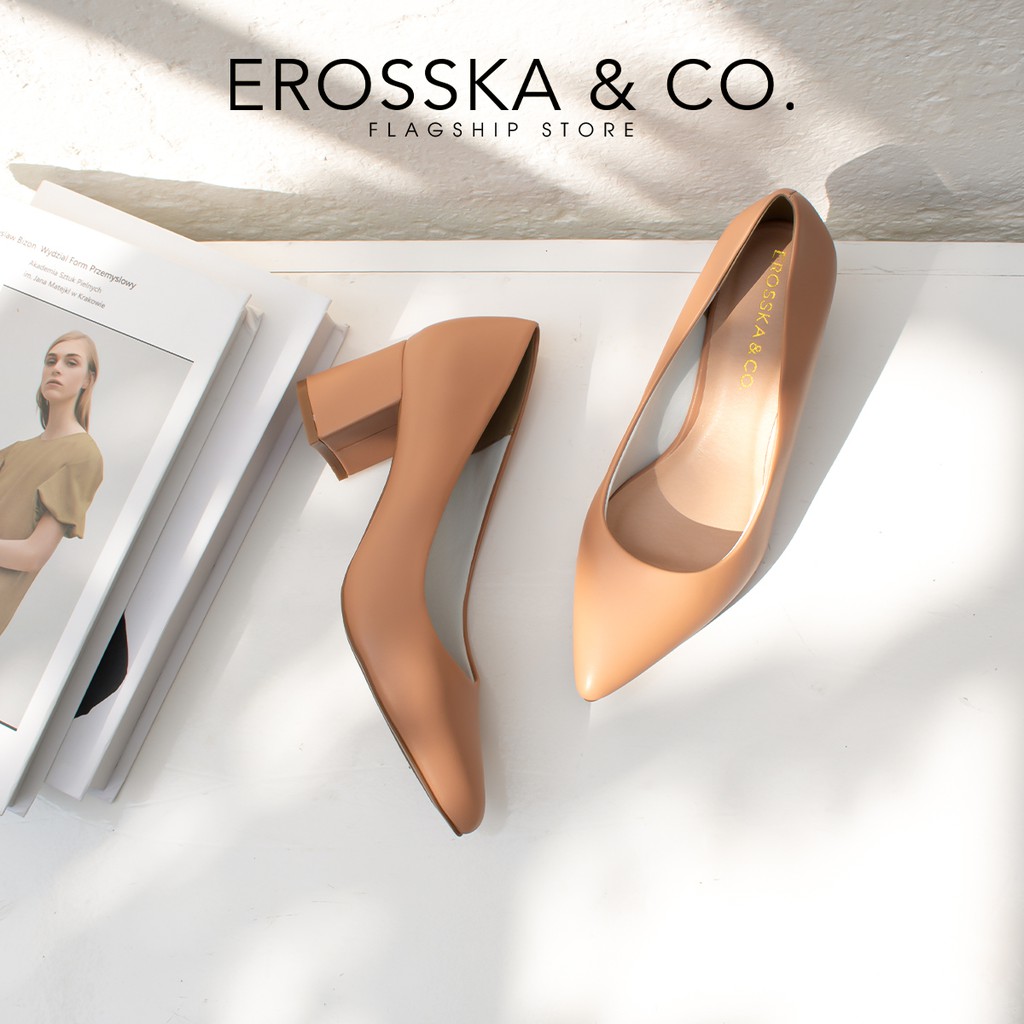 Erosska - Giày cao gót Erosska 2022 thời trang mũi nhọn kiểu dáng cơ bản cao 5cm màu đen _ EP011