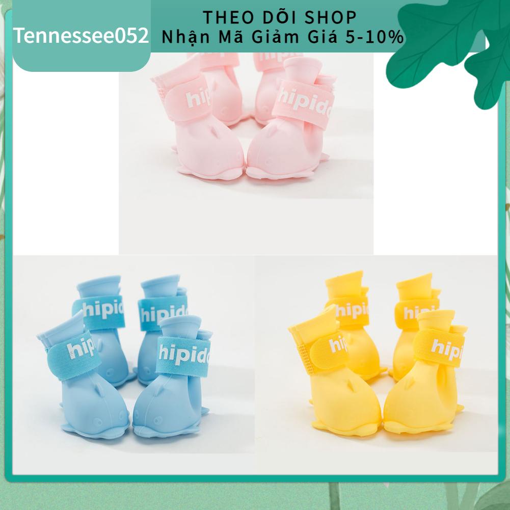 Tennessee052 Khởi động vật nuôi Dễ thương Phim hoạt hình không thấm nước Chó silicone Giày đi mưa có móc và vòng cho Pomeranian Bichon Teddy