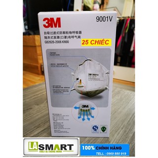 Hộp 25 Khẩu trang 3M - 9001V  Chống bụi siêu mịn P25, Viruts và hóa chất