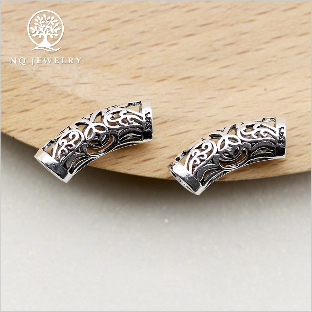 Charm bạc hình trụ dài họa tiết hoa văn - NQ Jewelry
