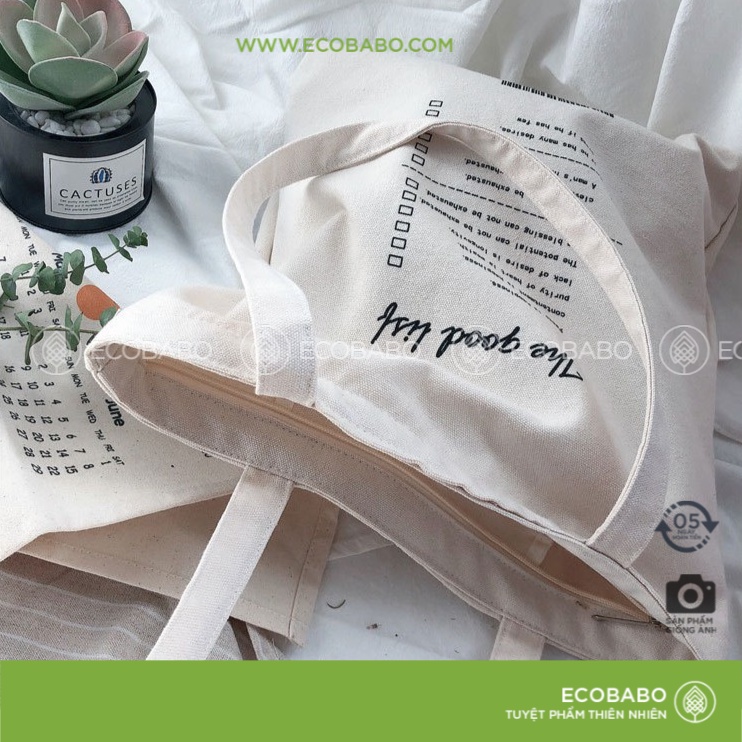 Túi tote canvas The Good List  Thiết kế họa tiết chữ độc đáo - Ecobabo