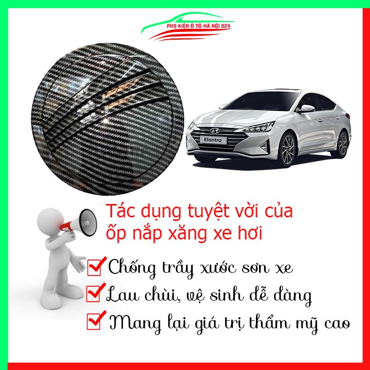 Ốp nắp xăng Elantra 2016 - 2020 vân cacbon bảo vệ chống trầy trang trí ô tô