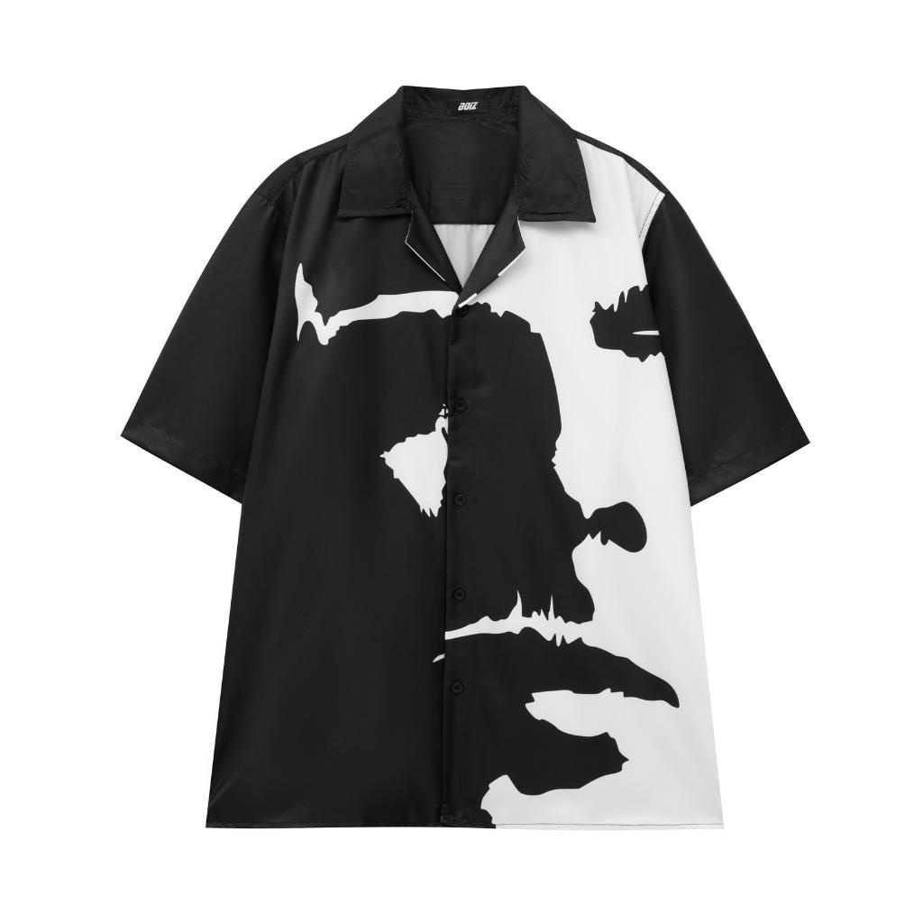 Áo sơ mi tay ngắn họa tiết Blacker form rông unisex