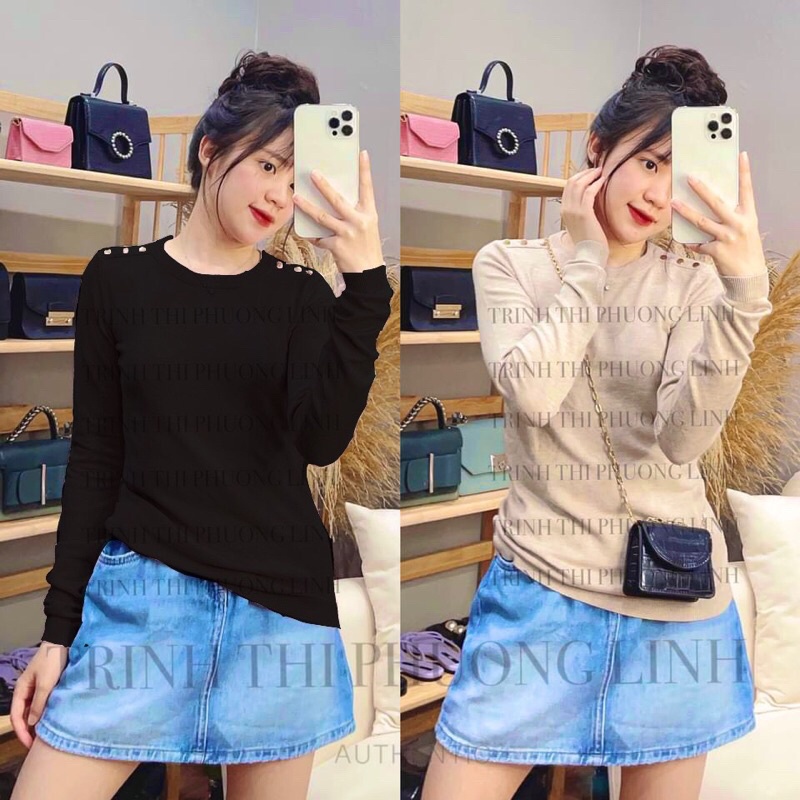 Áo len đính vai cúc đồng 3 màu full size