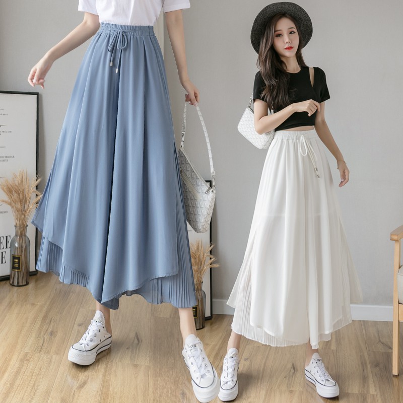 Quần Voan Xếp Ly Ống Rộng Lưng Cao Thời Trang Thanh Lịch Cho Nữ