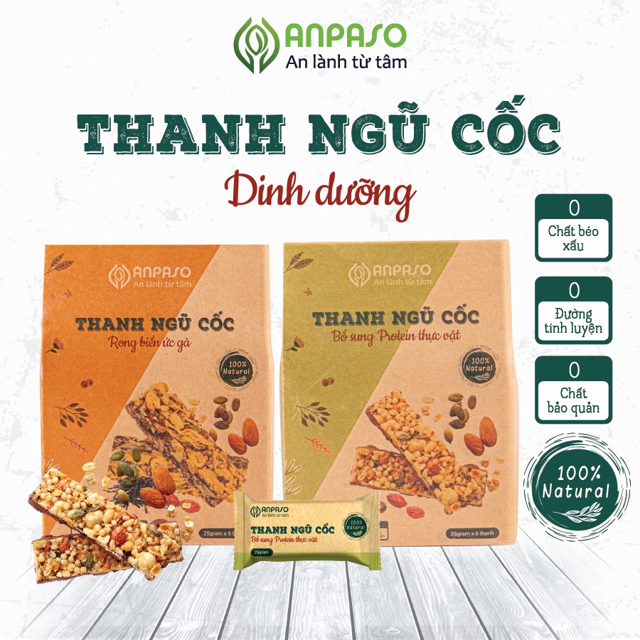 Thanh Ngũ Cốc  Anpaso Ăn Kiêng, Giảm Cân, Eat Clean, bổ sung Protein, vitamin,chất xơ hộp 150g 6 thanh