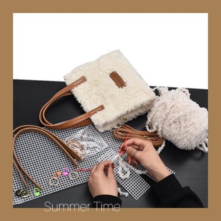 [HÀNG SẴN ]- Túi xách tự đan lông xù đeo vai cá tính (set nguyên liệu làm túi), DIY, túi handmade