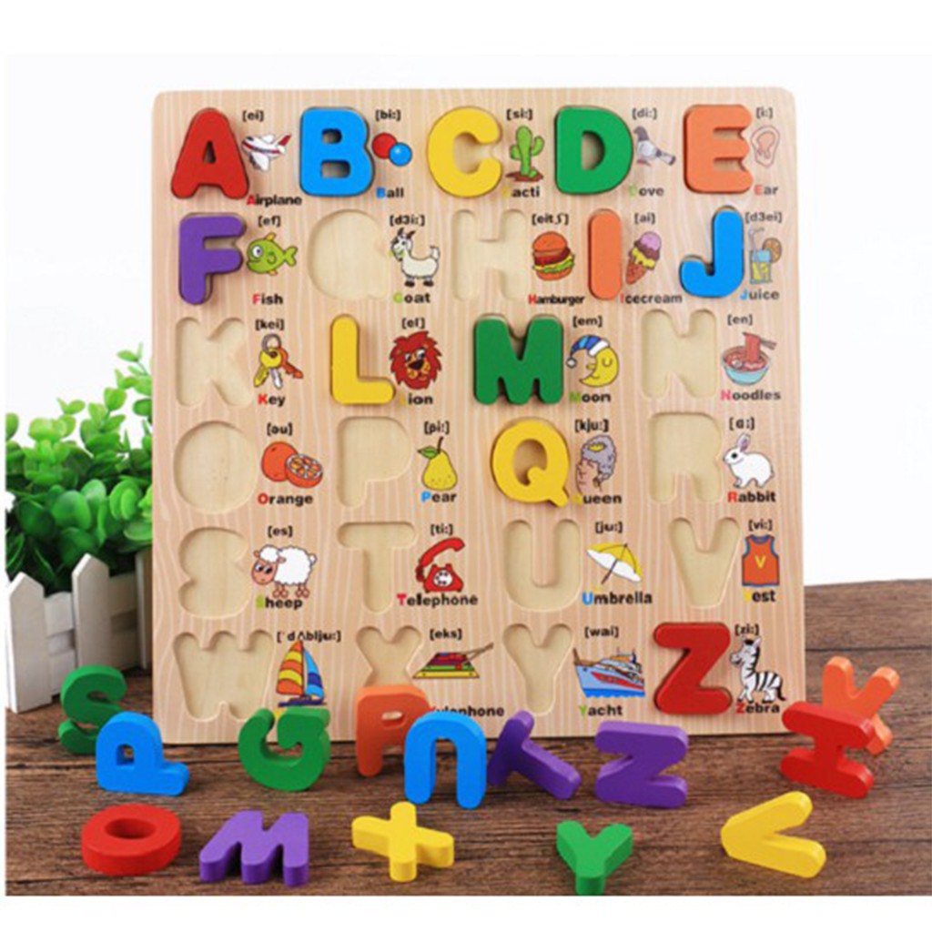 Combo Bảng Chữ Cái cao cấp Tiếng Anh Họa Tiết Minh Họa Phiên Âm Cho Bé Kích Thước 30x30cm_Mockids