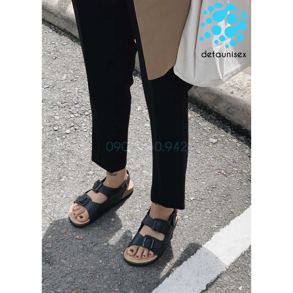 [CỰC RẺ] GIÀY SANDAL ĐẾ TRẤU 2 KHÓA BIRKEN DA PU ĐEN - SATA21D