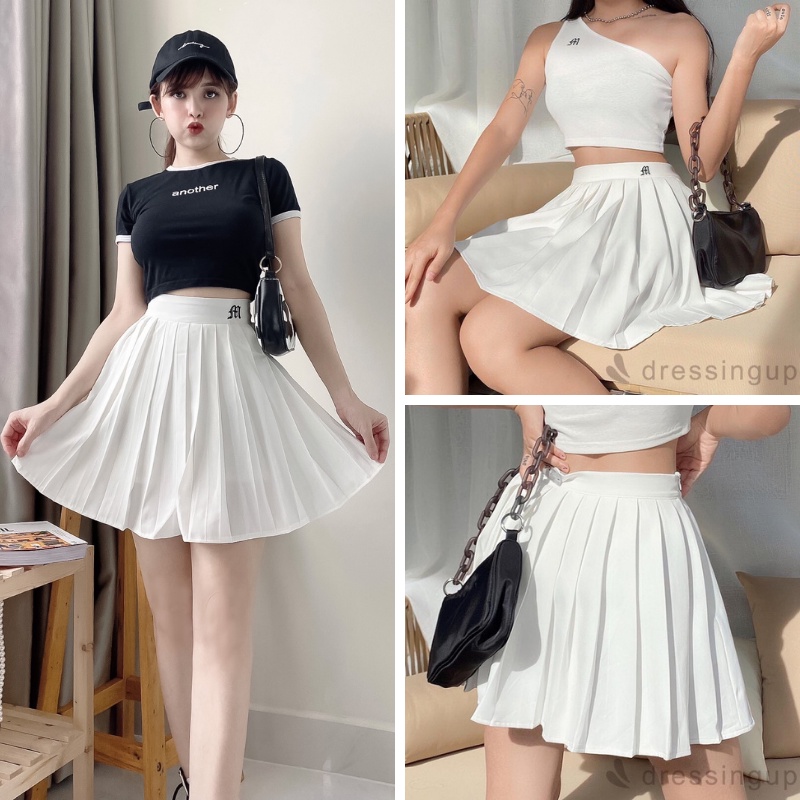 Chân váy ngắn tennis xếp ly chất đũi lụa cạp thêu chữ trẻ trung năng động phong cách Hàn Quốc Mely Fashion CV15