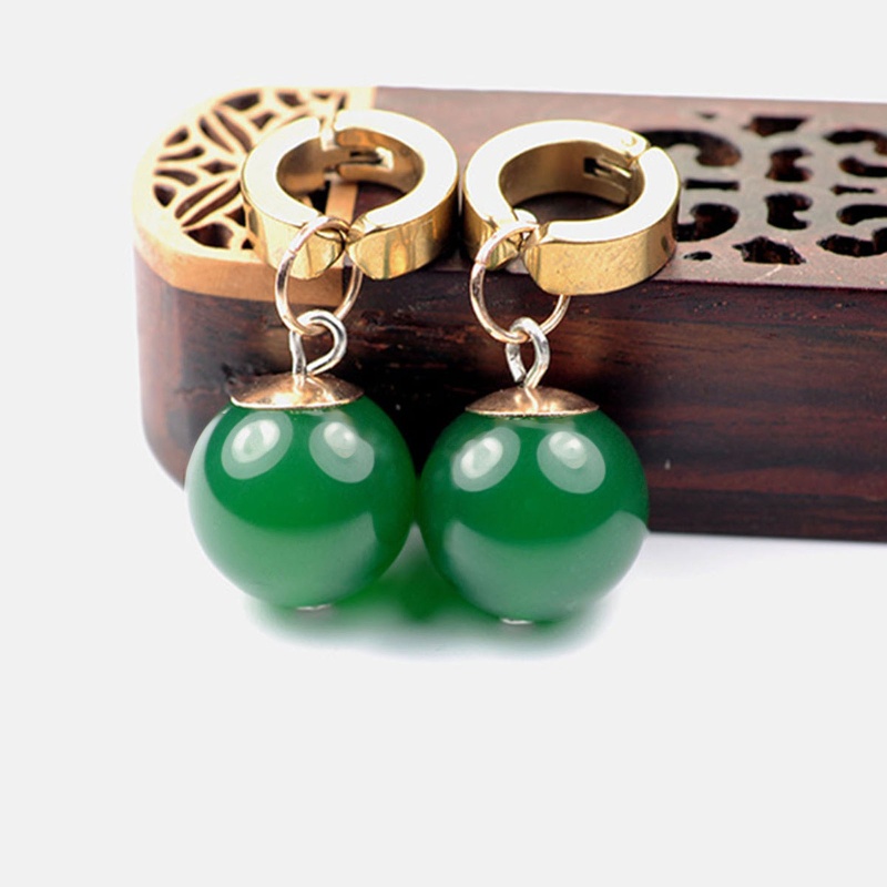 Bông Tai Hình Rồng Đính Đá Mã Não Tròn Màu Vàng Phong Cách Cổ Điển Thời Trang Cho Nam Và Nữ