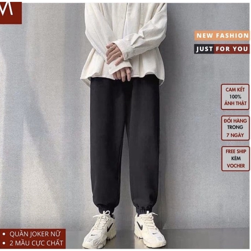 Quần bom nỉ trơn basix kiểu dáng unisex nam nữ mặc được 3 màu xám/đen/trắng