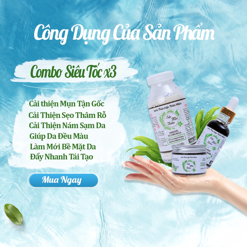 Bộ 3 Sản Phẩm Cải Thiện Mụn Siêu Tốc Sắc Mộc Thiên 30ml + 50gr + 100gr