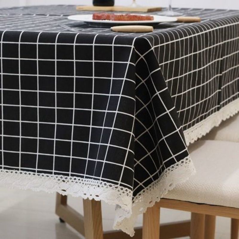 Khăn Trải Bàn Hình Chữ Nhật Bằng Vải Cotton Lanh Phối Ren Họa Tiết Hoa Đơn Giản Phong Cách Nhật Bản