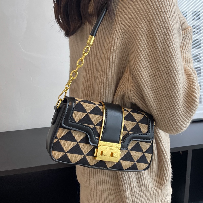 Túi xách đeo chéo JASMIN NOIR vải bạt nắp gập dây xích thời trang sành điệu dành cho nữ