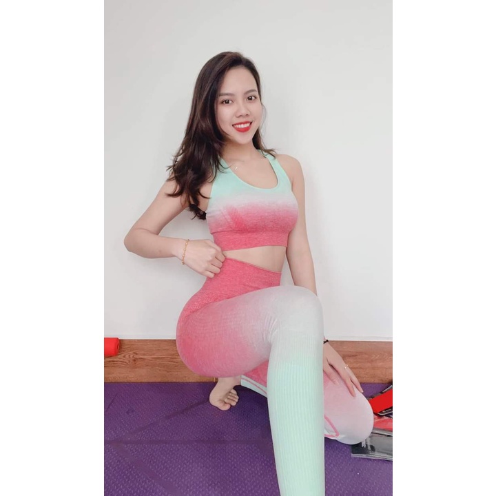 Bộ quần áo tập gym yoga nữ cao cấp có mút ngực  thông thoáng, co giãn, thoáng mát hàng quảng chất loại đẹp ofelias