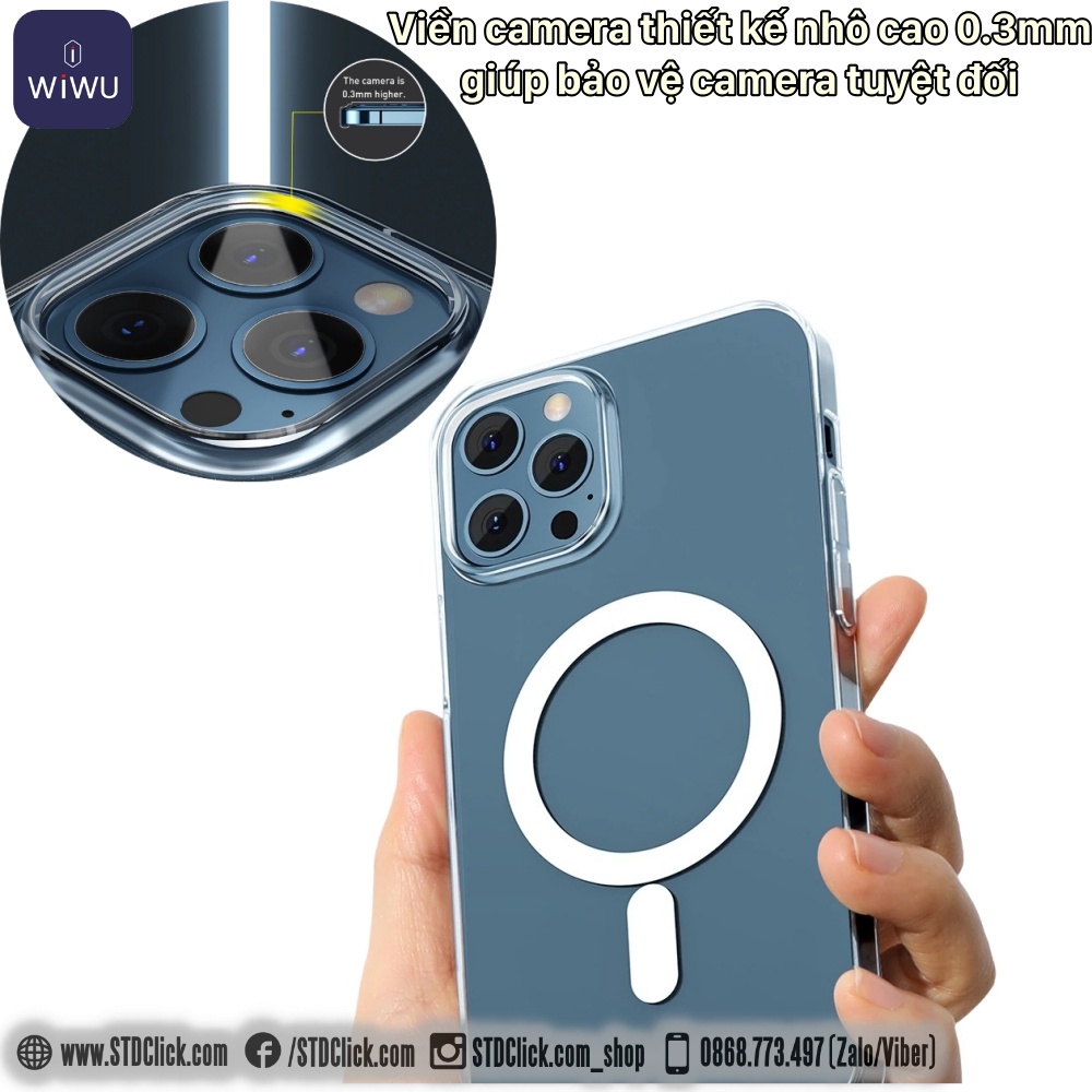 ỐP IPHONE 15 PRO MAX - 14 PRO MAX - 14 PRO - 13 PRO MAX - 12 PRO MAX WIWU MCC-101 TRONG VIỀN DẺO - SẠC KHÔNG DÂY TỪ TÍNH