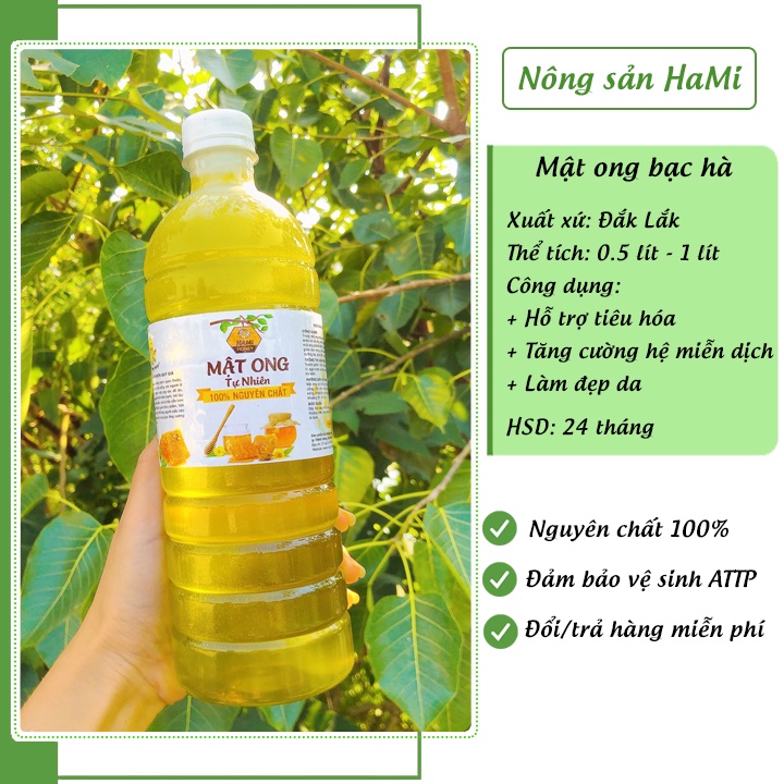 Mật ong bạc hà nguyên chất HaMi 1 Lít, đặc sánh, thơm ngon nguyên chất 100% tự nhiên - HSD 2 năm