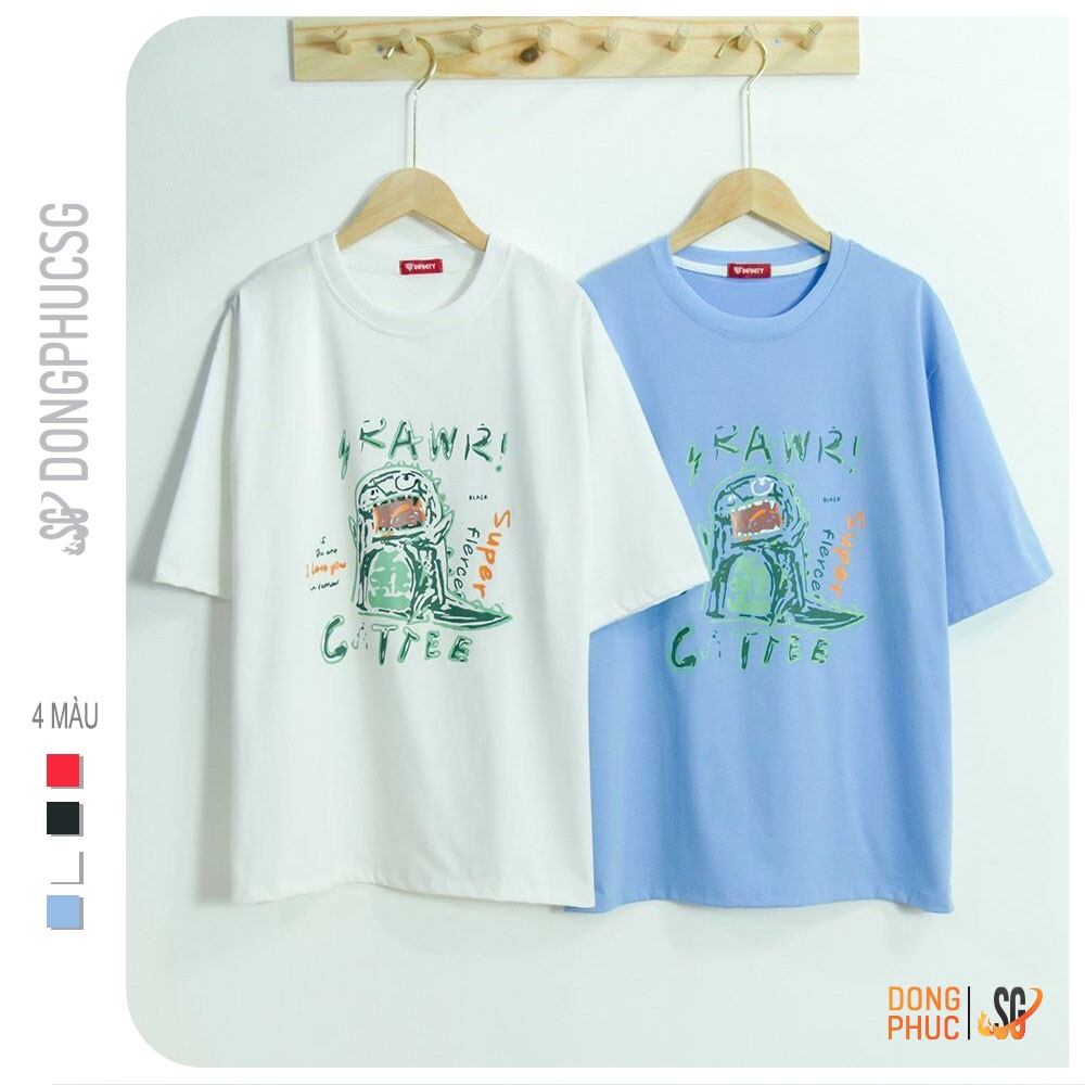 Áo thun tay lỡ unisex form rộng nam nữ ulzzang mẫu khủng long Cattee chất thun dày dặn TL03