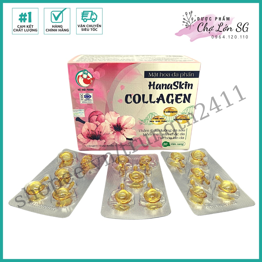 Viên bôi dưỡng da Collagen Hana Skin Collagen Mặt Hoa Da Phấn – hộp 30 viên