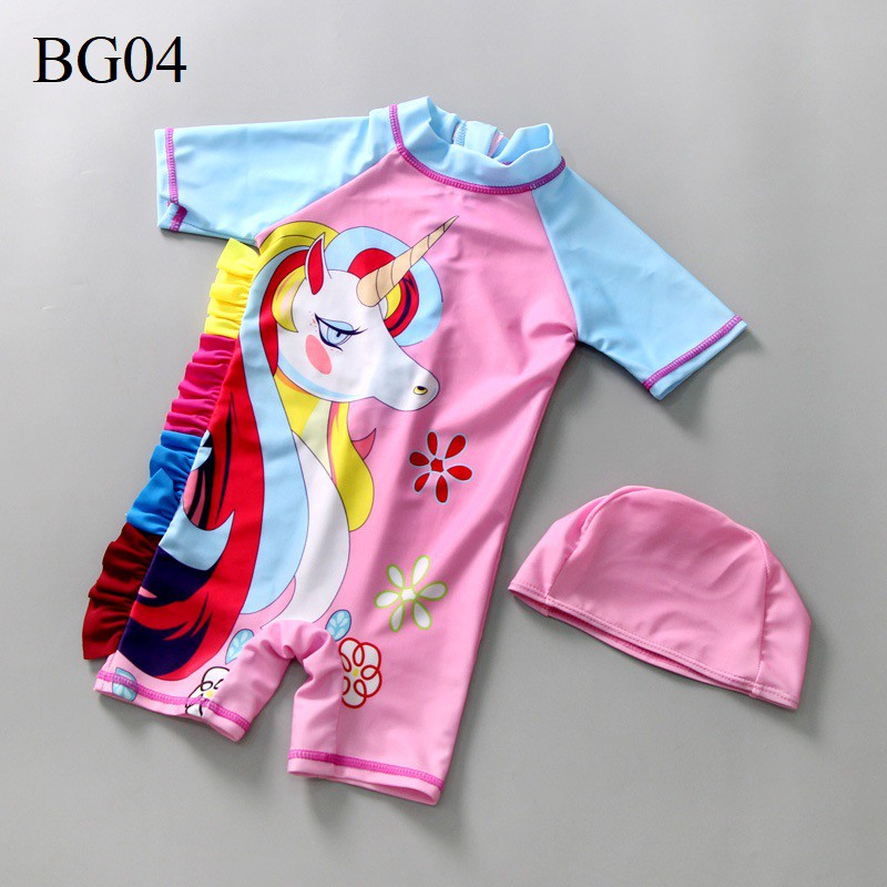 Bộ đồ bơi liền thân chú ngựa Pony kèm nón bơi - Đồ bơi bé gái DBBG03