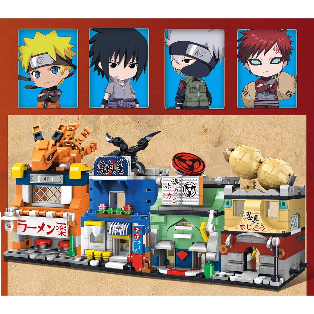 [COMBO 4 BỘ] MÔ HÌNH ĐỒ CHƠI LẮP RÁP LEGO CITY TOÀ NHÀ PHONG CÁCH ANIME hokage naruto kakashi sasuke garaa moc