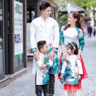combo áo dài cho gia đình 4 người (bố, mẹ , bé trai, bé gái)
