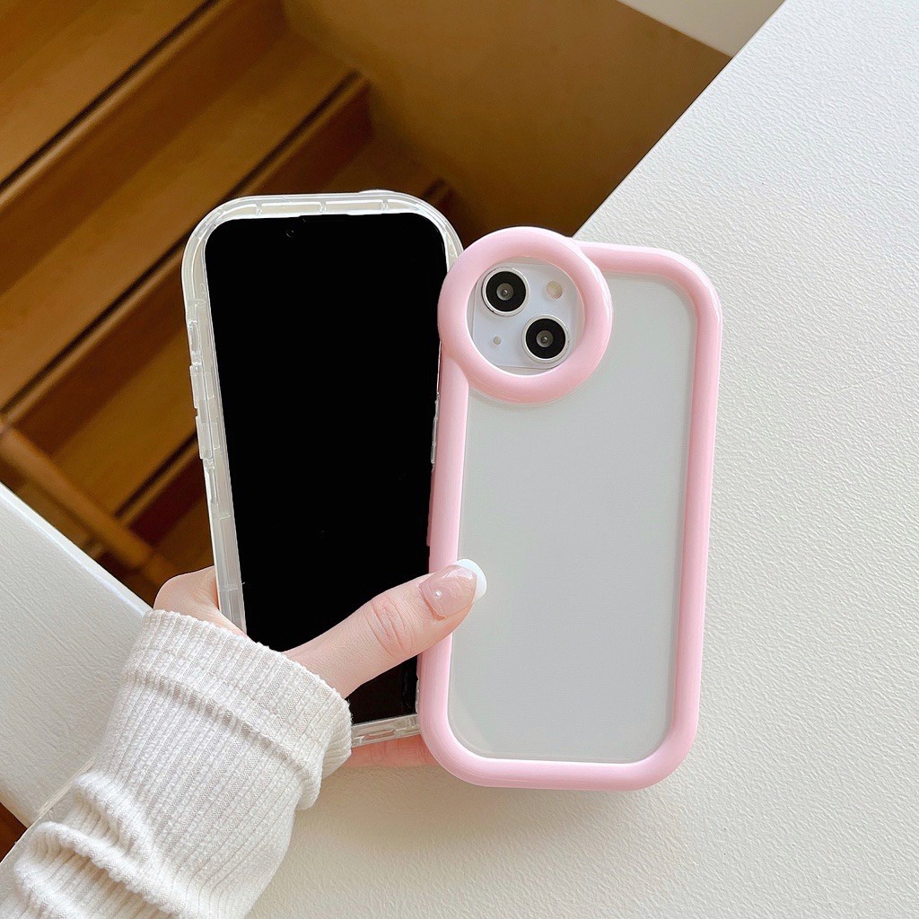 Ốp Lưng iPhone Trong Suốt Viền Màu 2 Lớp Camera Tròn 6plus/6splus/7plus/8plus/x/xs/xsm/11/12/13/pro/promax
