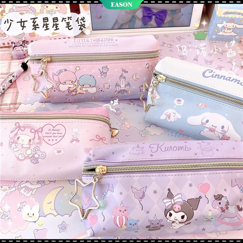 Sanrio Túi Đựng Bút Chì Hai Ngăn Có Khóa Kéo In Hình Hello Kitty My Melody Dễ Thương Sức Chứa Lớn Cho Nữ