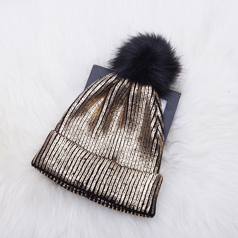 Mũ Beanie Dệt Kim Đính Bóng Lông Cho Nữ