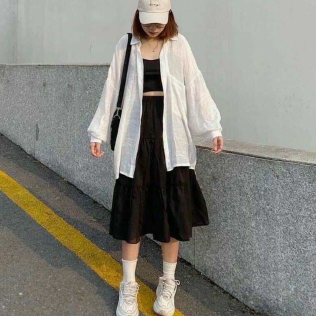 Chân váy vôn chữ A dáng dài qua gối mẫu mới nhất