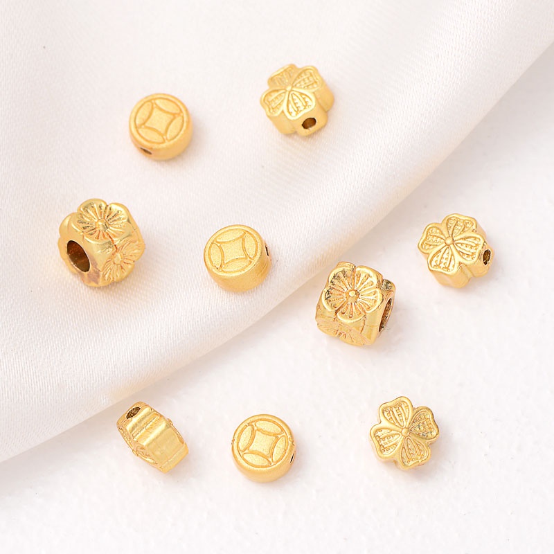 Bộ 10 Hạt Xỏ Lỗ Vuông Màu Vàng 18K Dùng Làm Vòng Tay/Trang Sức diy