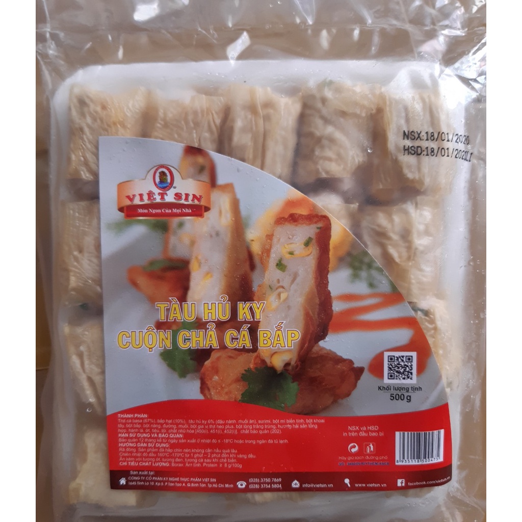 Tàu hủ ky cuộn chả cá bắp VS, túi 500g