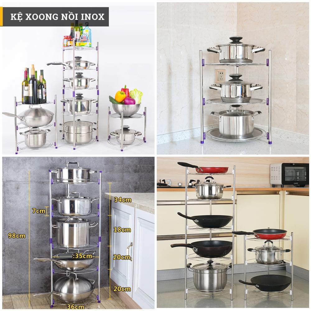 Kệ để nồi cơm điện, nồi chiên không dầu, nồi xoong, chảo nhà bếp bằng inox 304