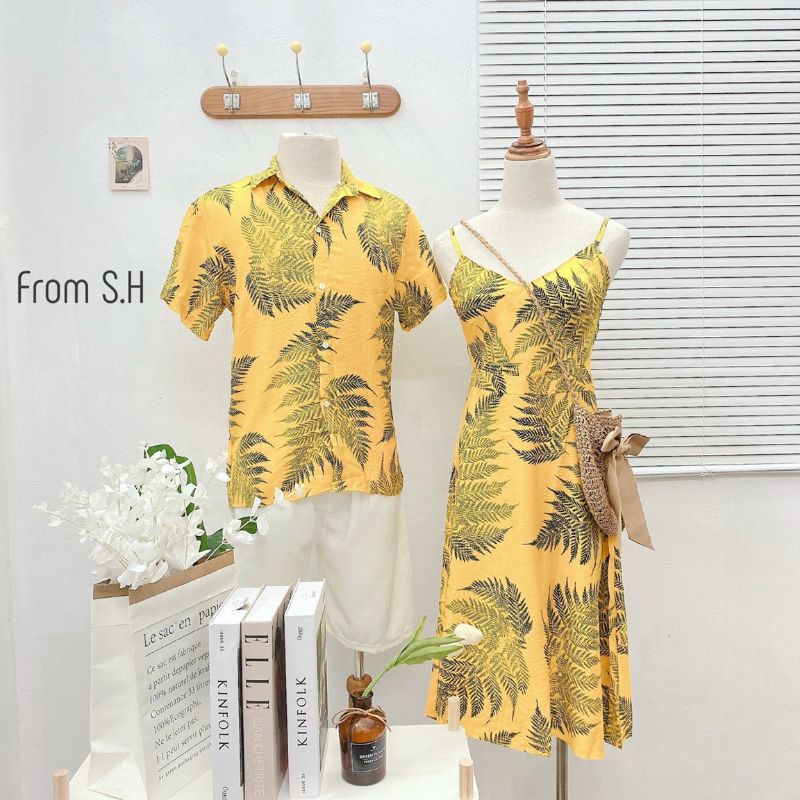 Set đôi áo sơmi, váy đi biển mẫu mới