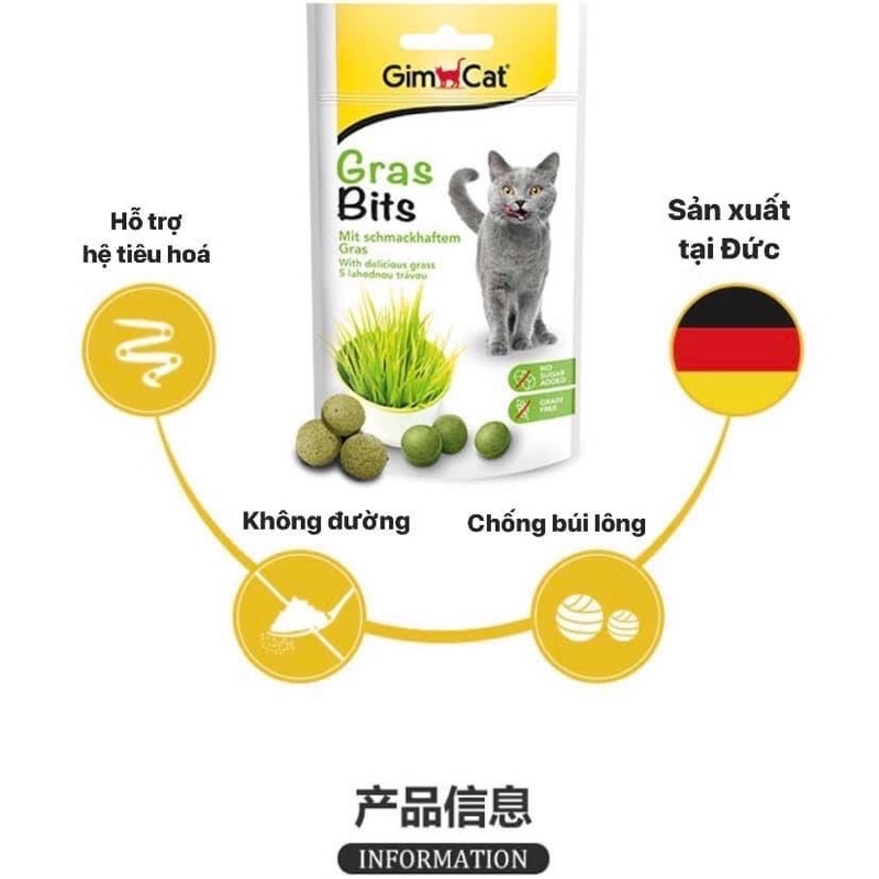 Cỏ mèo Gimcat Gras Bits - viên nhai bổ sung chất xơ, tiêu búi lông và hỗ trợ tiêu hoá cho mèo