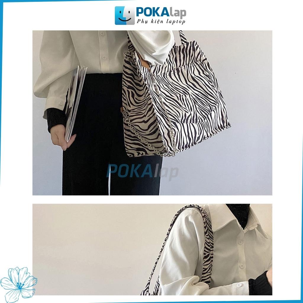 Túi xách tote thời trang nữ POKA49 họa tiết màu ngựa vằn đen trắng, cỡ lớn, trẻ trung, sang trọng - POKALAP