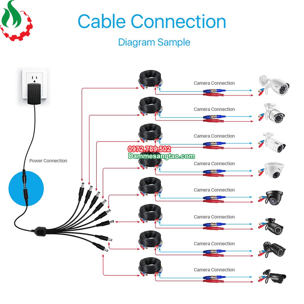 DMST Dây nguồn DC cái ra nhiều Jack nguồn đực DC (5.5mm x 2.1mm)