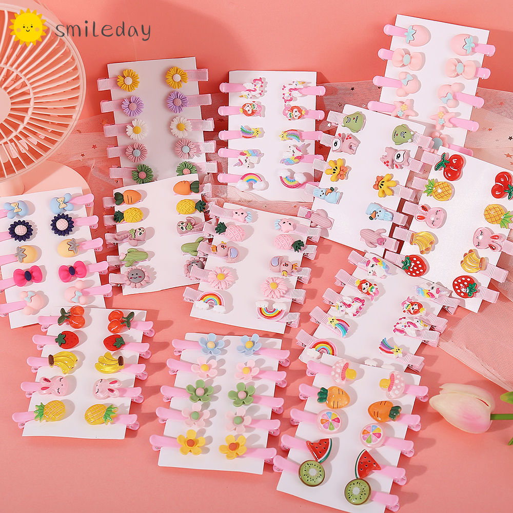 Set Kẹp Tóc Hình Hoa / Kỳ Lân / Trái Cây Đáng Yêu Cho Bé Gái