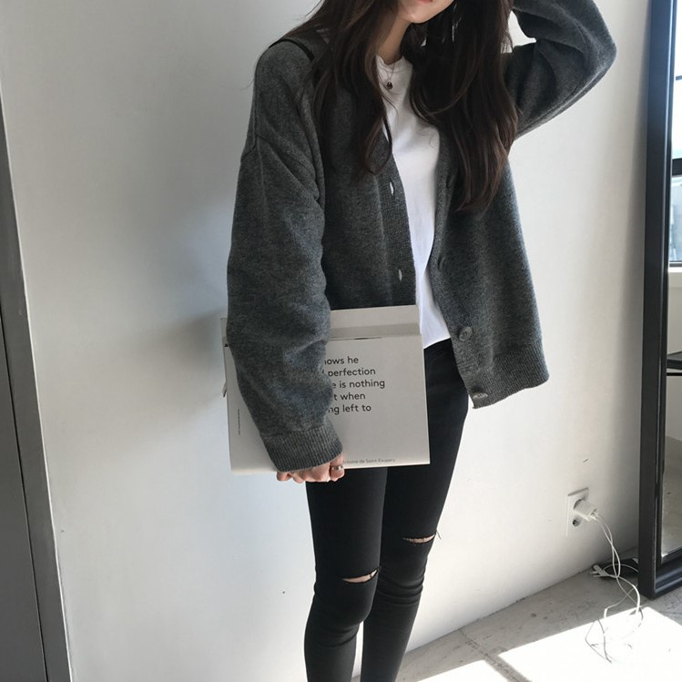 Áo khoác cardigan len nữ dài tay ulzzang Hàn Quốc, Áo cadigan len tăm vintage dệt kim - Maoshop