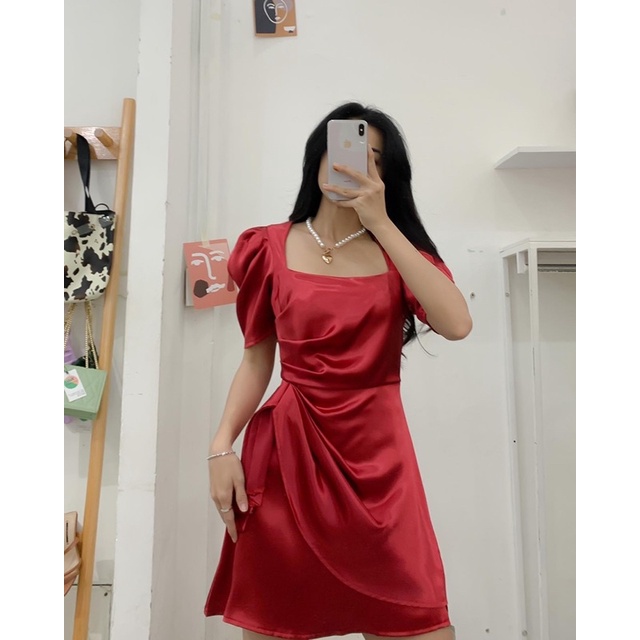 Đầm phi bèo nhún hông