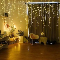 [GIÁ HỦY DIỆT ] Dây đèn LED rèm ngang 8m thả 6 tấc 40 sợi, dây đèn chớp tắt, đèn trang trí noel- Màu vàng