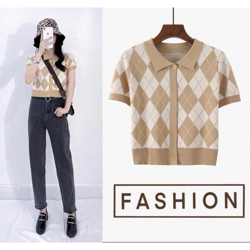 [Ảnh thật/Video]Áo len mongtogi hình quả trám Áo len cổ polo phong cách cổ điển sang chảnh