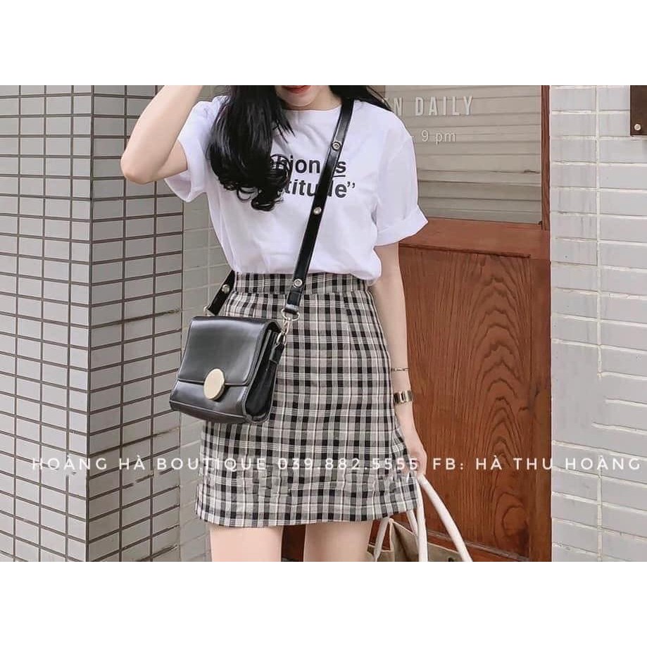 Set áo thun FASHION phối chân váy ngắn kẻ caro ulzzang