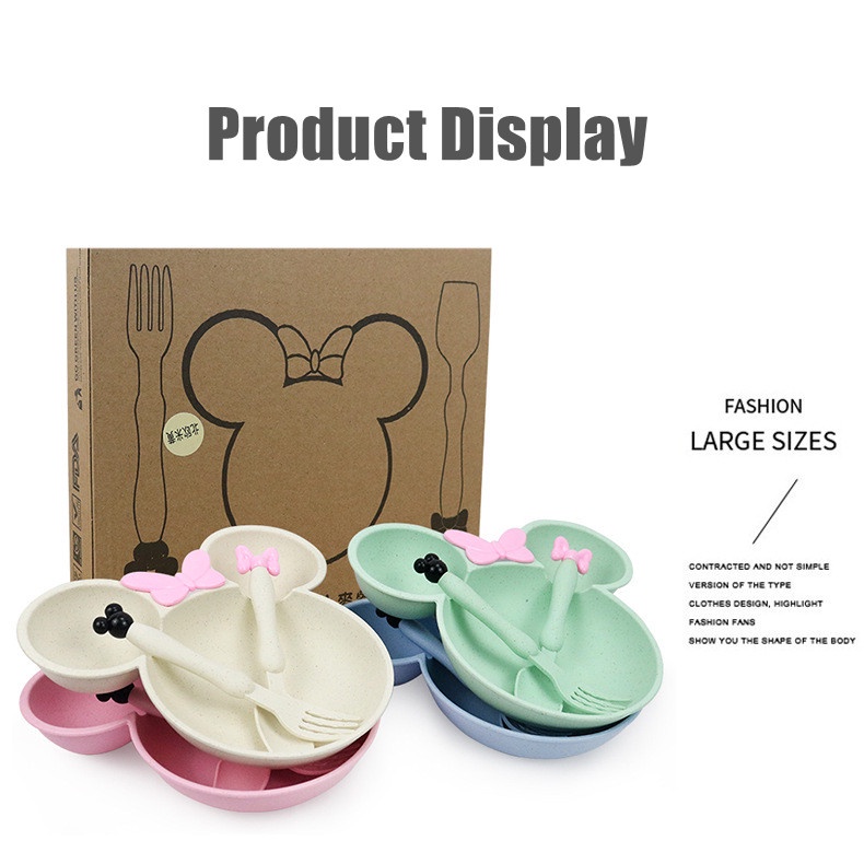 Bộ 3 Dụng Cụ Ăn Bằng Lúa Mạch Hình Chuột Mickey Đáng Yêu Cho Bé