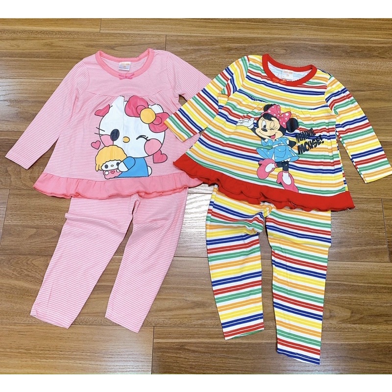 Bộ dài tay bèo gấu cotton borip bé gái kẻ ngang (Sz 10-22kg)
